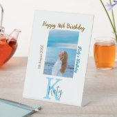 アクアブルーブラウンハッピー16th誕生日の写真名 台座サイン (インサイチュ)