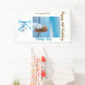 アクアブルーブラウンハッピー16th誕生日の写真名 横断幕 (インサイチュ)