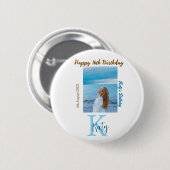 アクアブルーブラウンハッピー16th誕生日の写真名 缶バッジ (正面&裏面)