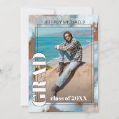 アクアブルーブラウンベージュ抽象芸術卒業 案内状 (正面)