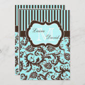 アクアブルーブラウンホワイトダストライプのマスク招待状II 招待状 (正面/裏面)