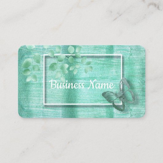 アクアブルーブラシ仕上げメタル 名刺 (正面)