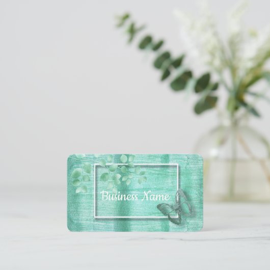 アクアブルーブラシ仕上げメタル 名刺 (スタンド正面)