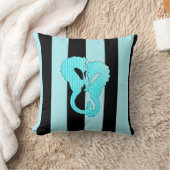 アクアブルーブラックシーシェルとシーホース枕 クッション (ブランケット)