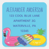 アクアブループールフロートスクエア差出人住所ラベル スクエアシール (正面)