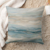 アクアブルーベージュティール(緑がかった色)クリーム抽象芸術波形パターン クッション (ブランケット)