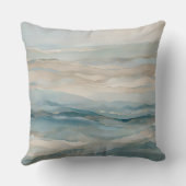 アクアブルーベージュティール(緑がかった色)クリーム抽象芸術波形パターン クッション (裏面)