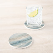 アクアブルーベージュティール（緑がかった色）クリーム抽象芸術波形パターン コースター (側面)