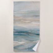 アクアブルーベージュティール（緑がかった色）クリーム抽象芸術波形パターン ビーチタオル (正面)