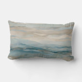 アクアブルーベージュティール（緑がかった色）クリーム抽象芸術波形パターン ランバークッション (裏面)