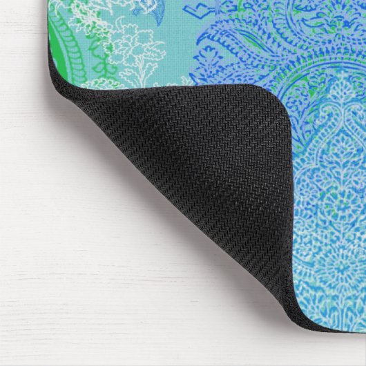 アクアブルーペイズリーの木花布の模様 マウスパッド (コーナー)