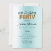 アクアブルーホワイトグラデーション金ゴールドグリッター 招待状 (正面)