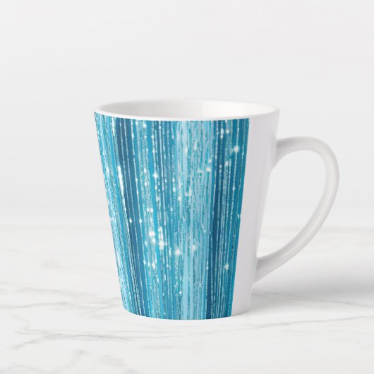 アクアブルーホワイトグラムティンセルストライプラベル カフェラテマグ (右)