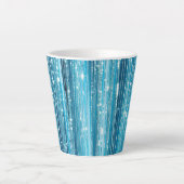 アクアブルーホワイトグラムティンセルストライプラベル カフェラテマグ (正面)