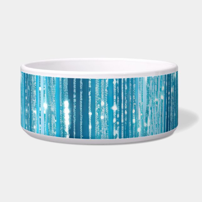 アクアブルーホワイトグラムティンセルストライプラベル ボウル (正面)