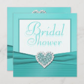 アクアブルーホワイトジュエルハートブライダルシャワー招待状 招待状 (正面/裏面)