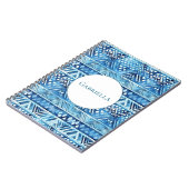 アクアブルーホワイトトライバルストライプドット ノートブック (左側)