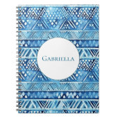 アクアブルーホワイトトライバルストライプドット ノートブック (正面)