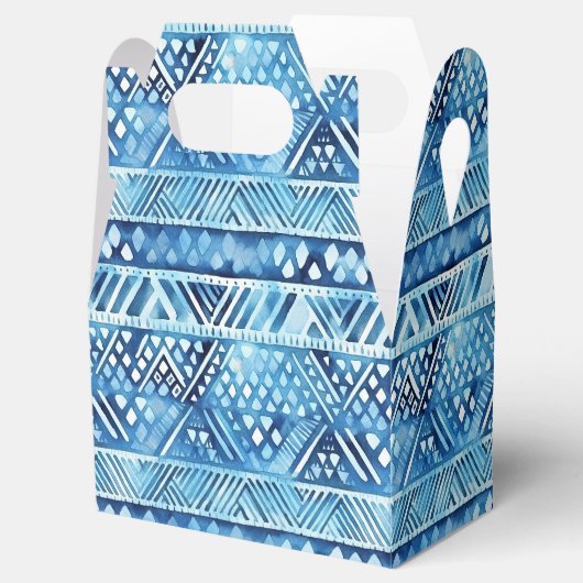 アクアブルーホワイトトライバルストライプドット フェイバーボックス (オープン)