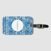 アクアブルーホワイトトライバルストライプドット ラゲッジタグ (正面横)