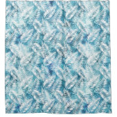 アクアブルーホワイトトロピカルト葉ロパテル シャワーカーテン (正面)