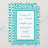 アクアブルーホワイトパターンフローラ結婚式招待状 招待状 (正面/裏面)