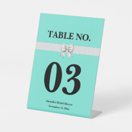 アクアブルーホワイトボウブライダルシャワー 台座サイン