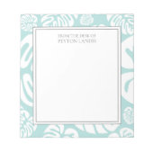 アクアブルーホワイト熱帯葉スモンスターデスク ノートパッド (正面)