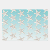 アクアブルーホワイト金ゴールドヒトデビーチブライダルシャワー ラッピングペーパーシート (正面)