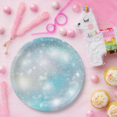 アクアブルーホワイト《写真》ぼけ味誕生日 ペーパープレート (パーティー)