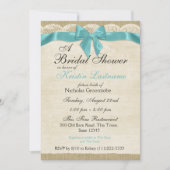 アクアブルーボウアンドレースブライダルシャワー 招待状 (正面)