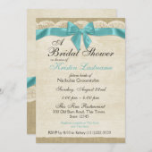 アクアブルーボウアンドレースブライダルシャワー 招待状 (正面/裏面)