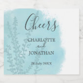 アクアブルーボタニカルウォッシュズ結婚ーズ スパークリングワインラベル (シングルラベル)