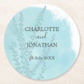 アクアブルーボタニカルウォッシュズ結婚ーズ ラウンドペーパーコースター (正面)