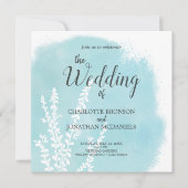 アクアブルーボタニカルウォッシュズ結婚ーズ 招待状 (正面)