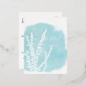 アクアブルーボタニカルウォーターカラーワッシュ フォイル招待状 箔招待状ポストカード (正面/裏面)