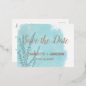 アクアブルーボタニカルウォーター洗剤 箔招待状ポストカード (正面/裏面)