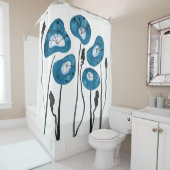 アクアブルーポピーズボホバスルームモダンデコール シャワーカーテン (インサイチュ)