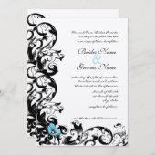 アクアブルーポピー フローラルスワール ウェディング 招待状 (正面/裏面)