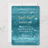 アクアブルーマーブルグリジー金ゴールドグリッターまつげ 招待状 (正面)