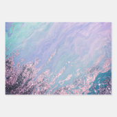 アクアブルーマーブルテクスチャシルバーグリッターシーウェーブズ ラッピングペーパーシート (正面2)