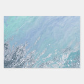 アクアブルーマーブルテクスチャシルバーグリッターシーウェーブズ ラッピングペーパーシート (正面)