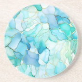 アクアブルーマーブル抽象芸術 コースター (正面)
