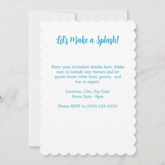 アクアブルーマーメイドテーマ子供の誕生日パーティー 招待状 (裏面)