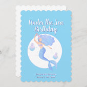 アクアブルーマーメイドテーマ子供の誕生日パーティー 招待状 (正面/裏面)
