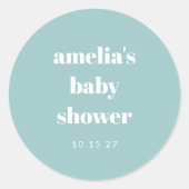 アクアブルーミニマルかわいいカスタムベビーシャワー ラウンドシール (正面)