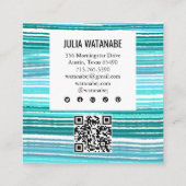 アクアブルーミニマルストライプリストQRソーシャルメディア スクエア名刺 (裏面)