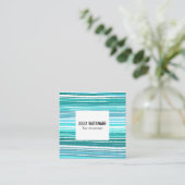 アクアブルーミニマルストライプリストQRソーシャルメディア スクエア名刺 (スタンド正面)