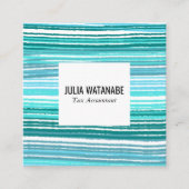 アクアブルーミニマルストライプリストQRソーシャルメディア スクエア名刺 (正面)