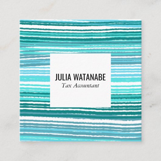 アクアブルーミニマルストライプリストQRソーシャルメディア スクエア名刺 (正面)